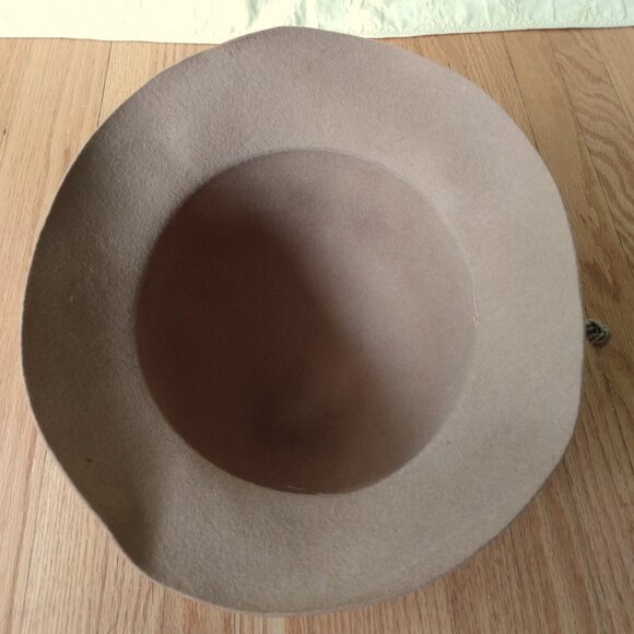 Light Brown Felt Hat with Feather Brooch Pin and Silky Cable Rope Bow - Picture 10 of 11